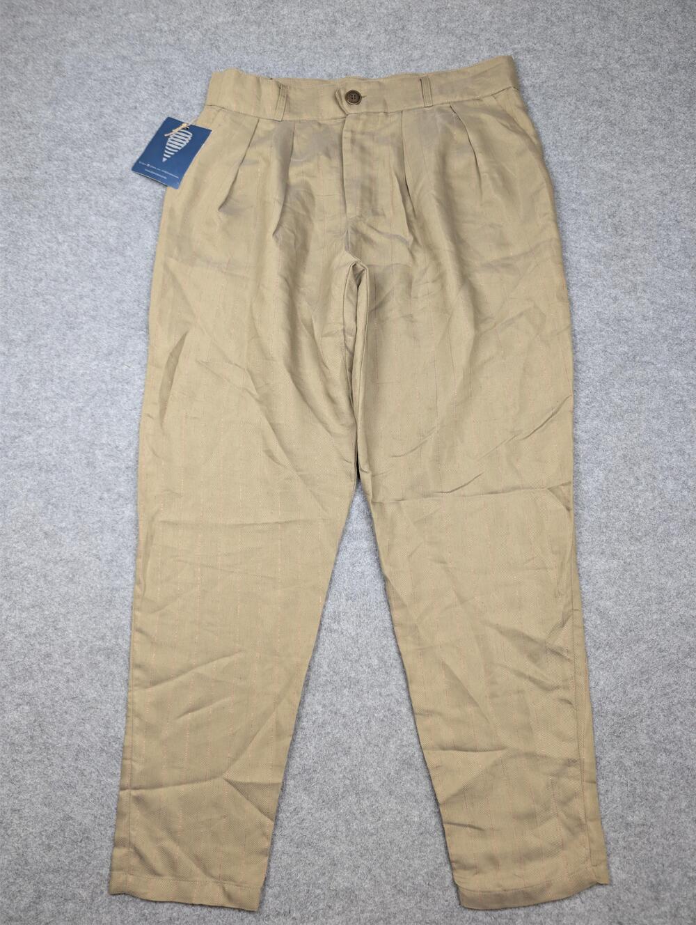 Dante Pants Mens 34x32 Beige Stripe Chino Pleated Relaxed Fit Tapered New Greece